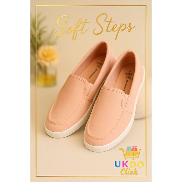 Women’s Coral Pink Canvas Slip-On Loafers Comfort Shoes Size 7.5 New - Picture 1 of 9